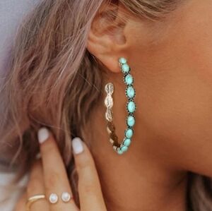 Turquoise and Silver C-hoop Earrings
